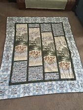 Vintage Handmade Knitted Patchwork Quilt Blanket 74”x64” in. Winter Scene picture