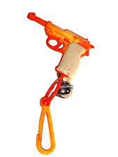 Vintage 1980s Plastic Charm Orange Pistol Gun 80s Charms Necklace Clip On Retro picture