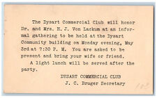 Dysart Iowa IA Postal Card Dysart Commercial Club Honoring Dr Von Lackum c1940's picture