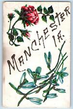 Manchester Iowa IA Postcard Rosebuds Flower And Leaves Scene c1910's Antique picture