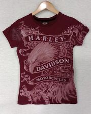 Harley Davidson Short Sleeve Burgundy Shirt Motorcycle Eagle Women's Size M USA picture