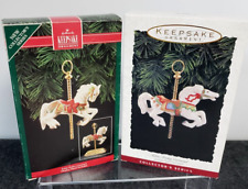 2 Hallmark Tobin Fraley Carousel Christmas Ornaments Keepsake with display stand picture