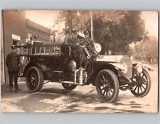 c1910 Firemen On Old Fire Truck Fire Department Albion Michigan MI RPPC Postcard picture