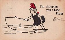 Arts Crafts 1907 Fishing girl Comic Humor artist to Dowler Fam Vtg Postcard D32 picture