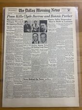 VINTAGE NEWSPAPER HEADLINE ~ROBBERS BONNIE PARKER & CLYDE BARROW SHOT DEAD 1934 picture