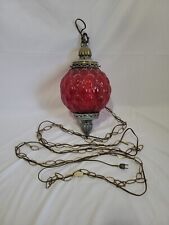 Vintage Red Glass Swag Lamp Mid Century Modern Light Fixture Ceiling Chain Works picture