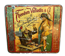 1880 Antique Theodoro Validais Cigarette Tin Box Trader & Oriental Beauty Girl picture