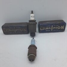 Vintage Champion Spark Plug Tins And Two Vintage Klg Spark Plugs. picture