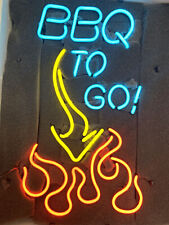 BBQ To Go Fire Neon Sign Light 19x15 Real Glass Bar Restaurant Wall Decor picture