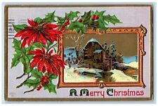 Minneapolis MN Postcard Christmas Poinsettia Flowers Berries Winter Embossed picture