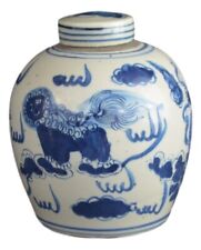 Retro Antique Like Style Blue and White Porcelain Lion Dancing Ceramic Covere... picture