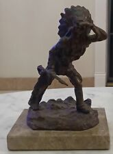 Signed Carl Kauba Bronze Indian Scout Antique Sculpture On Brown Marble Base EUC picture