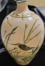 Handpainted Large Vintage Bird Design Signed Vase 14 Inches Dated  picture