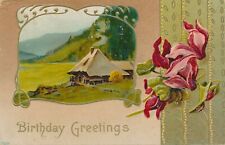 BIRTHDAY – Country Scene and Flowers Birthday Greetings - 1911 picture