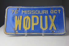 Oct 1976 Missouri License Plate W0PUX picture