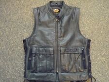 Harley Davidson  Black Heavy Leather Vest Side Lace - Men's Large - Distressed picture