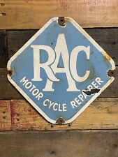 VINTAGE RAC PORCELAIN SIGN BRITISH ROYAL AUTOMOBILE CLUB MOTORCYCLE REPAIRERS picture