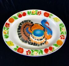 Vintage 1960’s Turkey Platter Enameled Metal Thanksgiving Dinner Large 18