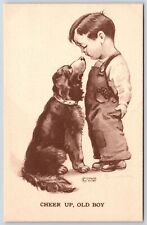 Cheer Up Old Boy Cute Dog Comforts The Crying Little Baby Comic Postcard picture
