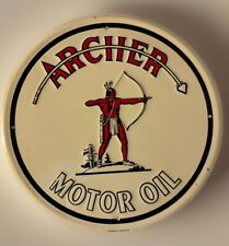 Vintage 12 In Circular Archer Indian Motor Oil Porcelain Sign picture