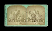 Rare Antique Stereoview  Photo Chippewa Indian Group with Wolf 1800s picture