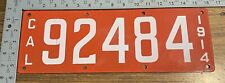1914 California Porcelain License Plate White Red Garage Decor First Issue 92484 picture