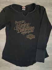Harley Davidson Women’s Thermal Henley Long Sleeve Shirt Top Sz Medium Black picture