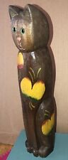 Vintage hand-painted 14 inch carved wood Philippines cat￼ Figurine￼ picture