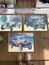 SET OF Three PAUL MELIA AUTOMOBILE PRINTS for GENERAL TIRE PROMOTION Framed picture