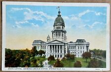 STATE CAPITOL, SHOWING LINCOLN STATUE, SPRINGFIELD. Illinois IL Vintage Postcard picture