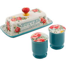 Vintage Floral Salt and Pepper and Butter Dish Set picture