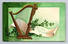 St Patrick's Day, Let Erin Remember, Shamrocks Harp CLAPSADDLE, Vintage Postcard picture