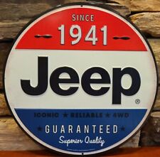 NEW VINTAGE RUSTIC STYLE JEEP 4WD 12in ROUND EMBOSSED METAL SIGN MANCAVE  picture