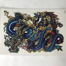 Blue Mythical Creature Chinese Flaming Dragon Ball 8 Inch Temporary Tattoo picture