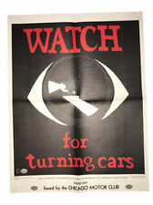 AAA Chicago Motor Club “Watch For Turning Cars” 2 Sided Safety Poster 1970 picture