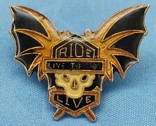 HARLEY DAVIDSON VTG. 1970's ENAMEL BATWING SKULL RIDE TO LIVE LIVE TO RIDE PIN picture