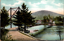 Vintage 1909 Old Iron Suspension Bridge Long Lake Adirondack New York Postcard picture
