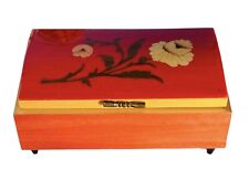 Vtg Sanyo Lacquered Wood with Inlaid Flowers Music Box(Camelot), Made In Italy picture