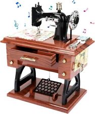 Vintage Mini Sewing Machine Music Wood Box Gift Decoration Hand-Operated Present picture