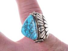 Sz8.5 Vintage Steve Yellowhorse Navajo Sterling and spiderweb turquoise ring picture