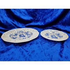 vintage set of 2 porcelain blue victorian themed lattice style decor tea and cru picture