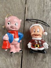 Vintage Porky Pig Ceramic Christmas Ornament 1979 Japan Warner Bros + Plastic picture