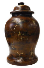Chinese Distressed Brown Lacquer Golden Scenery Fat Jar cs1952 picture