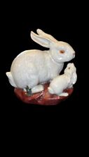 Vintage Majolica 9”x9”x6” Rabbit With Baby Ceramic Sculpture Figurine Statue picture