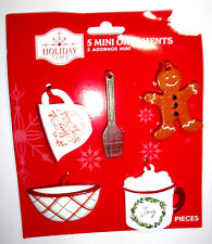 (5) mini plastic baking Christmas ornaments bowl gingerbread man spoon cocoa cup picture