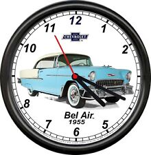 Licensed 1955 Chevy Bel Air Blue & White General Motors Retro Sign Wall Clock picture
