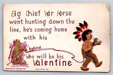 Postcard Valentines Day Silk Applique Native American Indian Chief c1910s AD26 picture