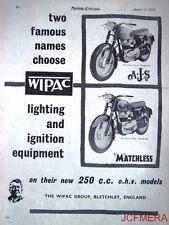 1958 Motor Cycle ADVERT - A.J.S. & Matchless 250cc Model Wipac Lighting Print AD picture