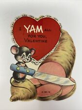 1950s Valentine Card Anthropomorphic Mouse cutting a Yam Vintage picture