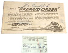 1948 NEW HAVEN RAILROAD PULLMAN TICKET NEW YORK TO BOSTON AND PREPAID ENVELOPE picture